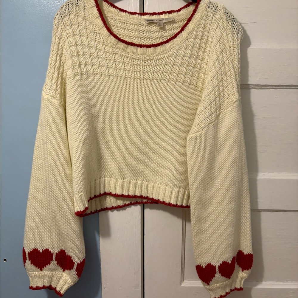 Cozy Cream and Red Heart Sweater
